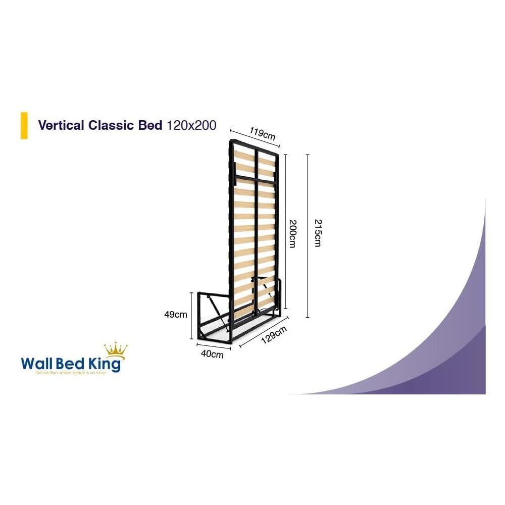 Letto a Scomparsa Verticale Classic 120 x 200 - Meccanismo a Pistone a Gas, Supporta fino a 300kg, Design Salva-spazio, Montaggio Facile, Compatibile con Materassi (Spessore Fino a 30cm) - Foto 2