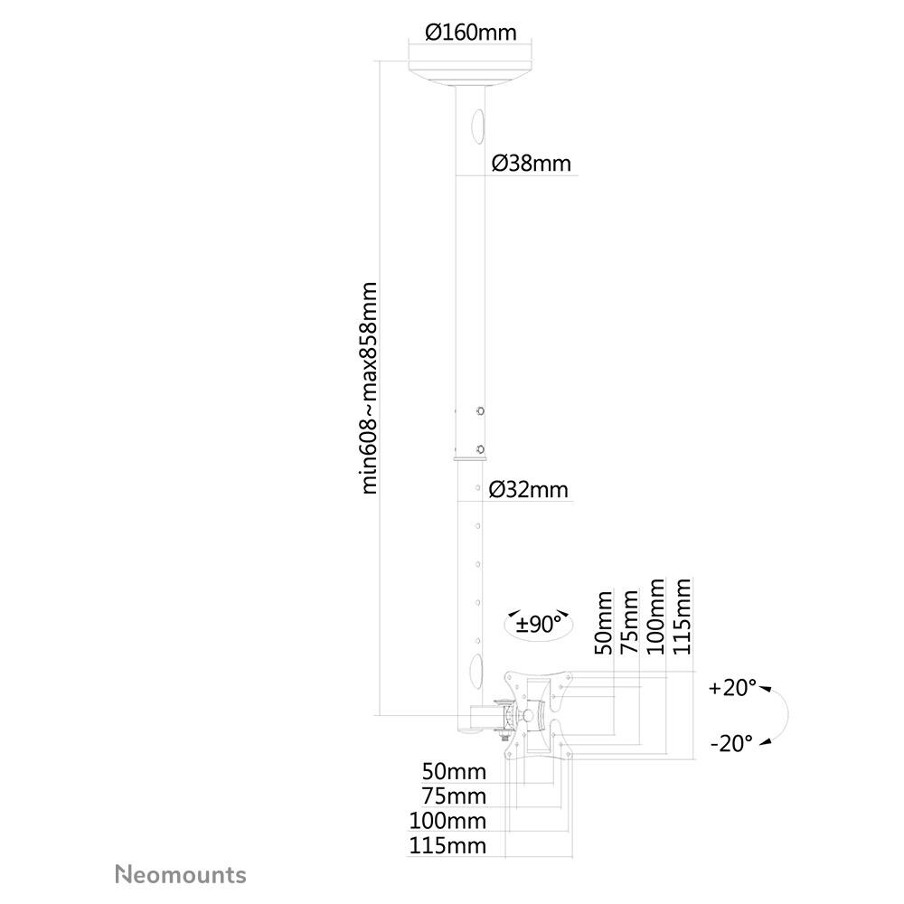 FPMA-C050SILVER Supporto da soffitto Neomounts per schermi LCD /LED /TFT - Foto 3