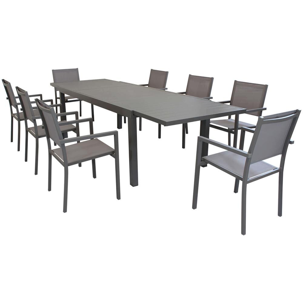 Set Tavolo Giardino Rettangolare Allungabile 200/300 X 100 Con 8 Poltrone In Alluminio Taupe Da Esterno Giardino - Foto 1
