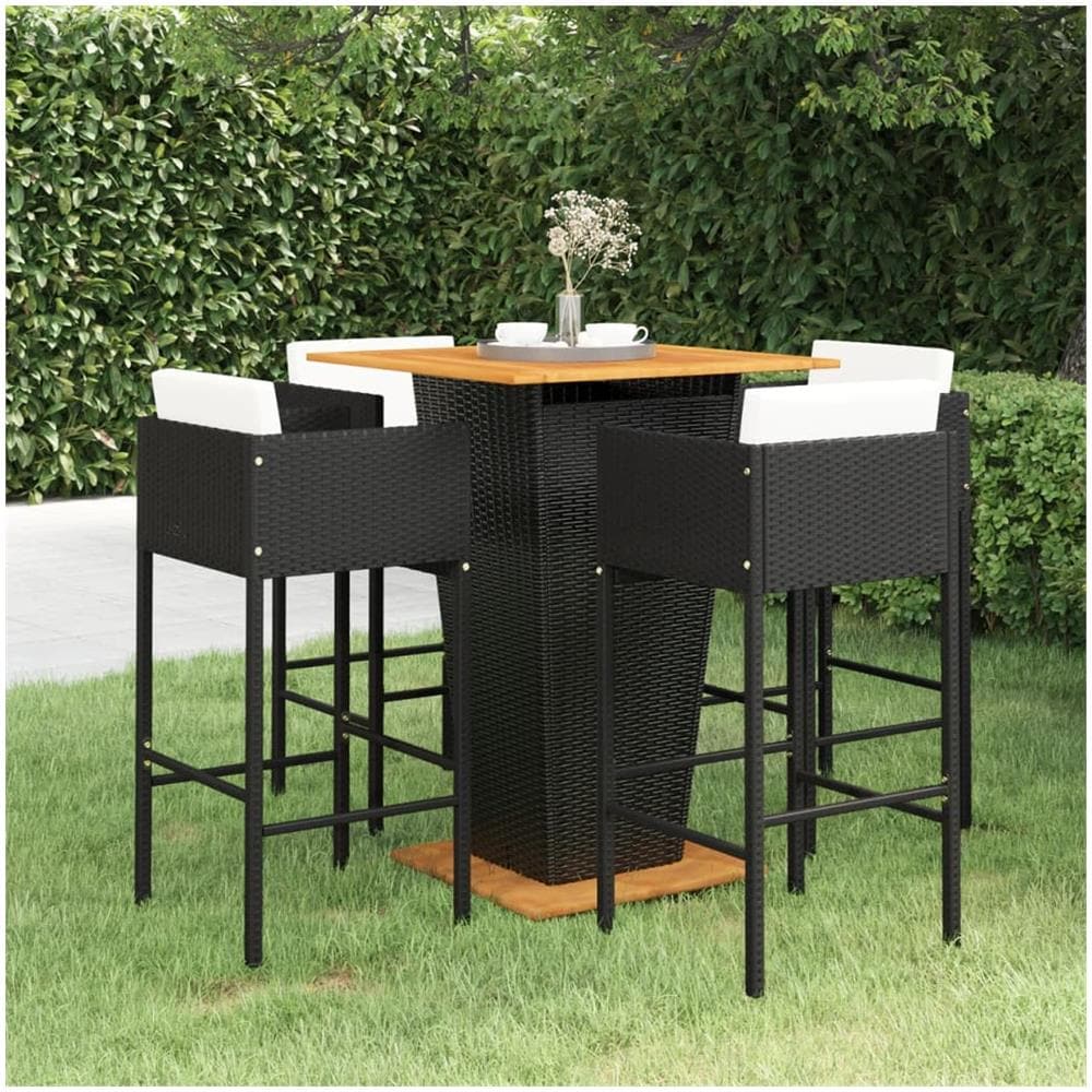 Set Bar Da Giardino 5 Pz Con Cuscini In Polyrattan Nero - Foto 1