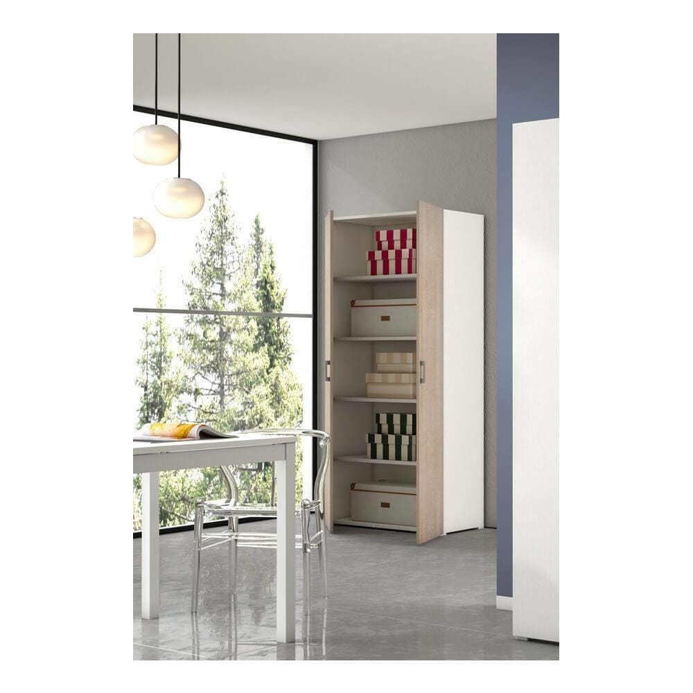 Armadio Multiuso Alisso, Mobile Lineare A 2 Ante Battenti, Guardaroba A 4 Ripiani Regolabili, Scarpiera Moderna, 100% Made In Italy, 90x45h195 Cm, Rovere E Bianco - Foto 1