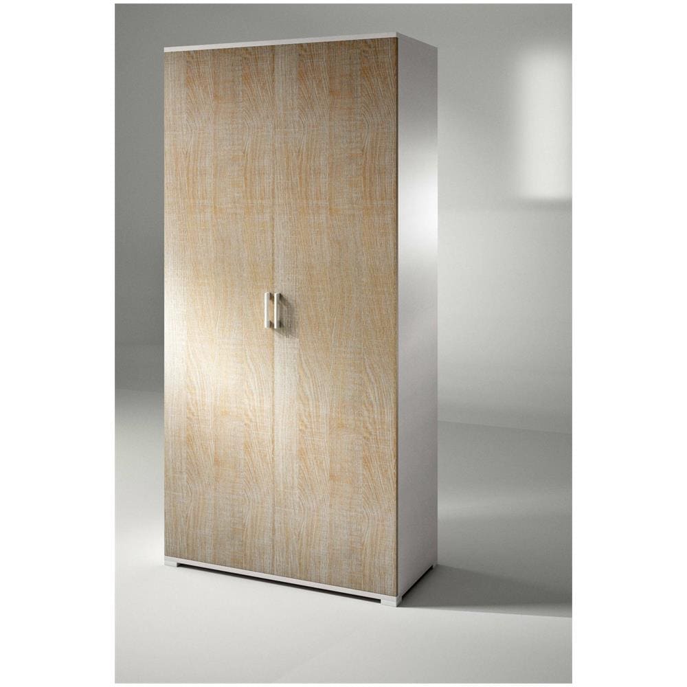 Armadio Multiuso Alisso, Mobile Lineare A 2 Ante Battenti, Guardaroba A 4 Ripiani Regolabili, Scarpiera Moderna, 100% Made In Italy, 90x45h195 Cm, Rovere E Bianco - Foto 2