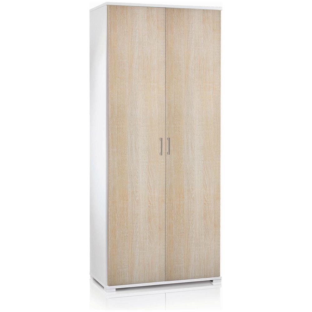 Armadio Multiuso Alisso, Mobile Lineare A 2 Ante Battenti, Guardaroba A 4 Ripiani Regolabili, Scarpiera Moderna, 100% Made In Italy, 90x45h195 Cm, Rovere E Bianco - Foto 4
