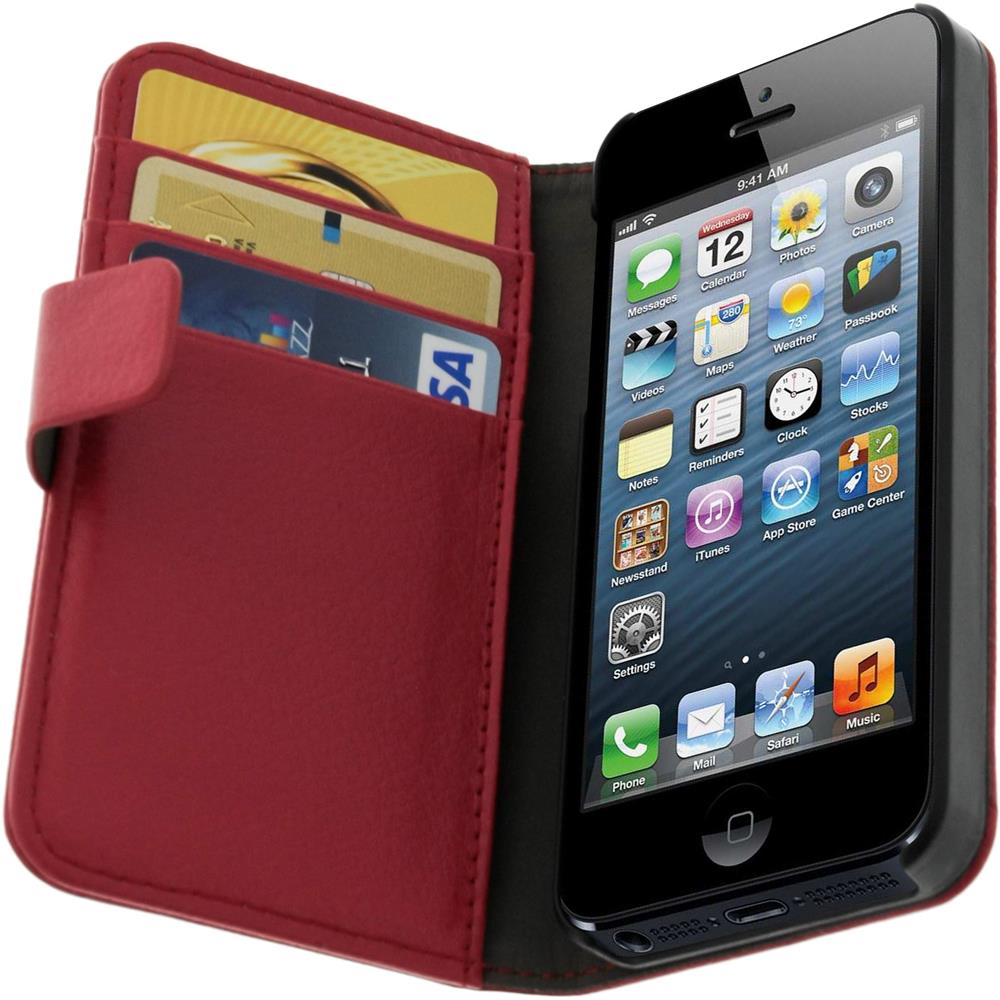 Custodia Portafoglio In Similpelle Per Apple Iphone Se, 5 E 5s - Rossa - Foto 1