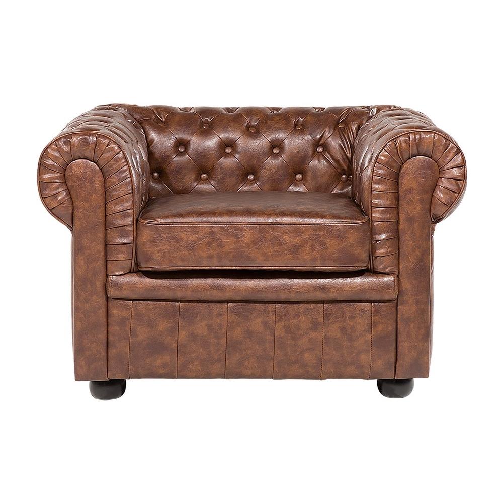 Poltrona Vintage In Pelle Marrone Invecchiato Chesterfield - Foto 1