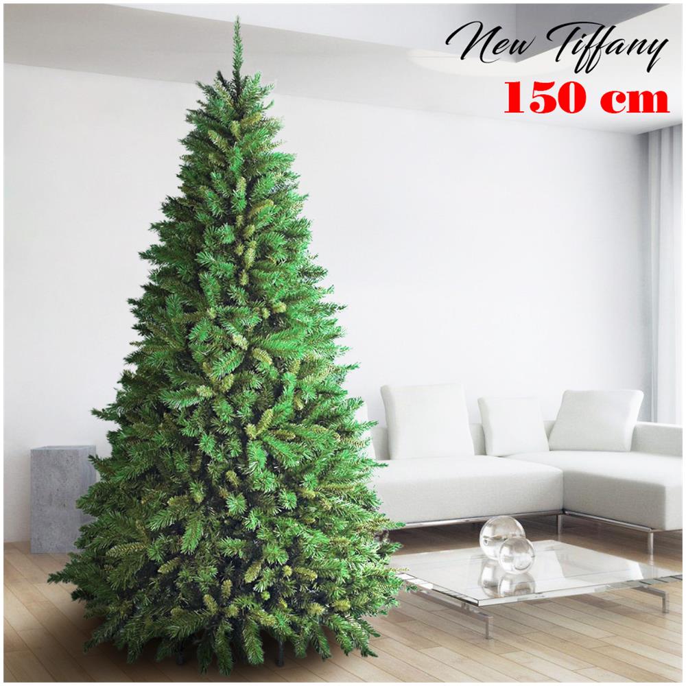 Albero Di Natale 150cm New Tiffany Super Folto 438 Rami Pino Verde Base A Croce - Foto 1