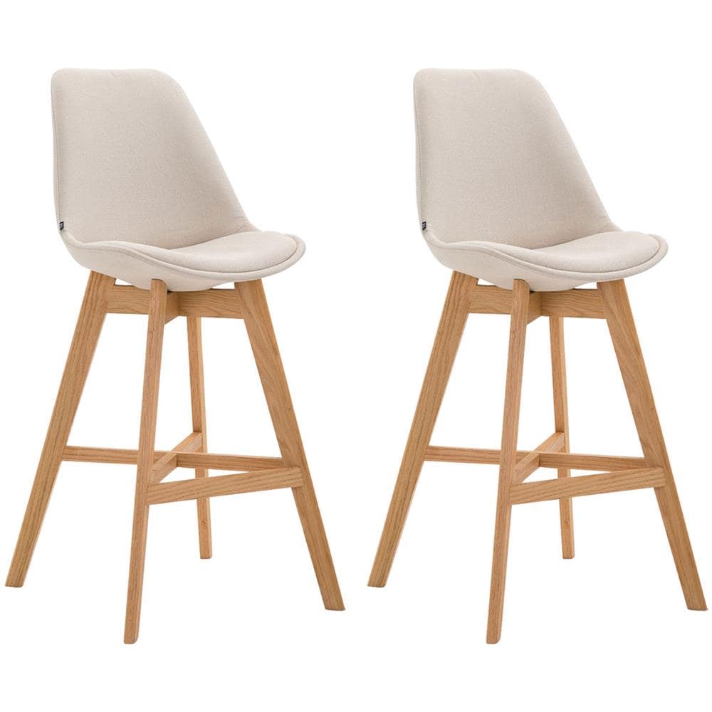 2 Sgabelli Design Cannes in Tessuto - Sgabelli Bar in Legno di Quercia - Sedie Cucina con Poggiapiedi e Schienale I Sedie Alte Bar H 76cm Crema Natura - Foto 1