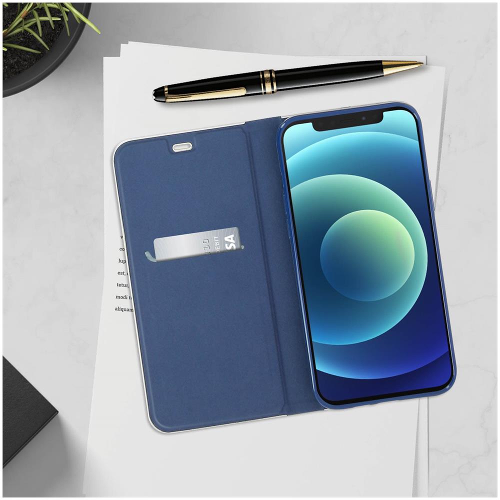 Custodia Iphone 12 / 12 Pro Effetto Carbonio Portacarte Funzione Supporto Blu - Foto 2