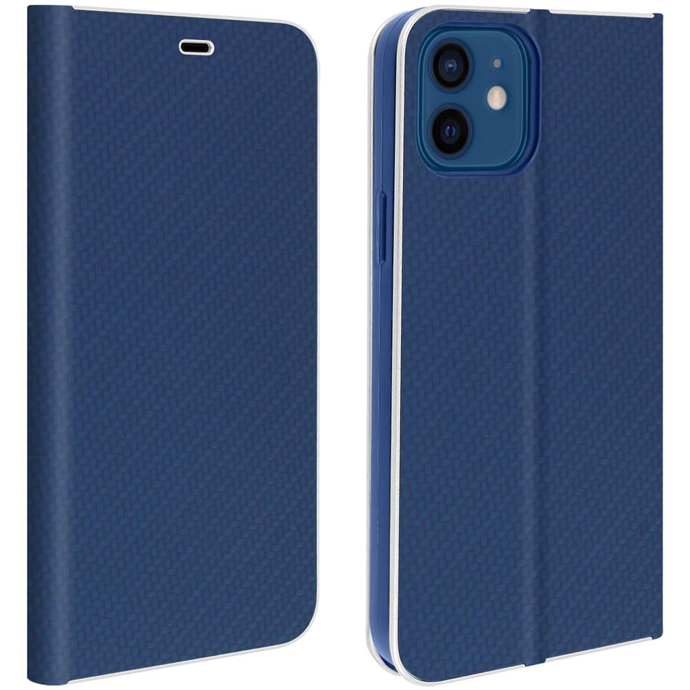 Custodia Iphone 12 / 12 Pro Effetto Carbonio Portacarte Funzione Supporto Blu - Foto 1