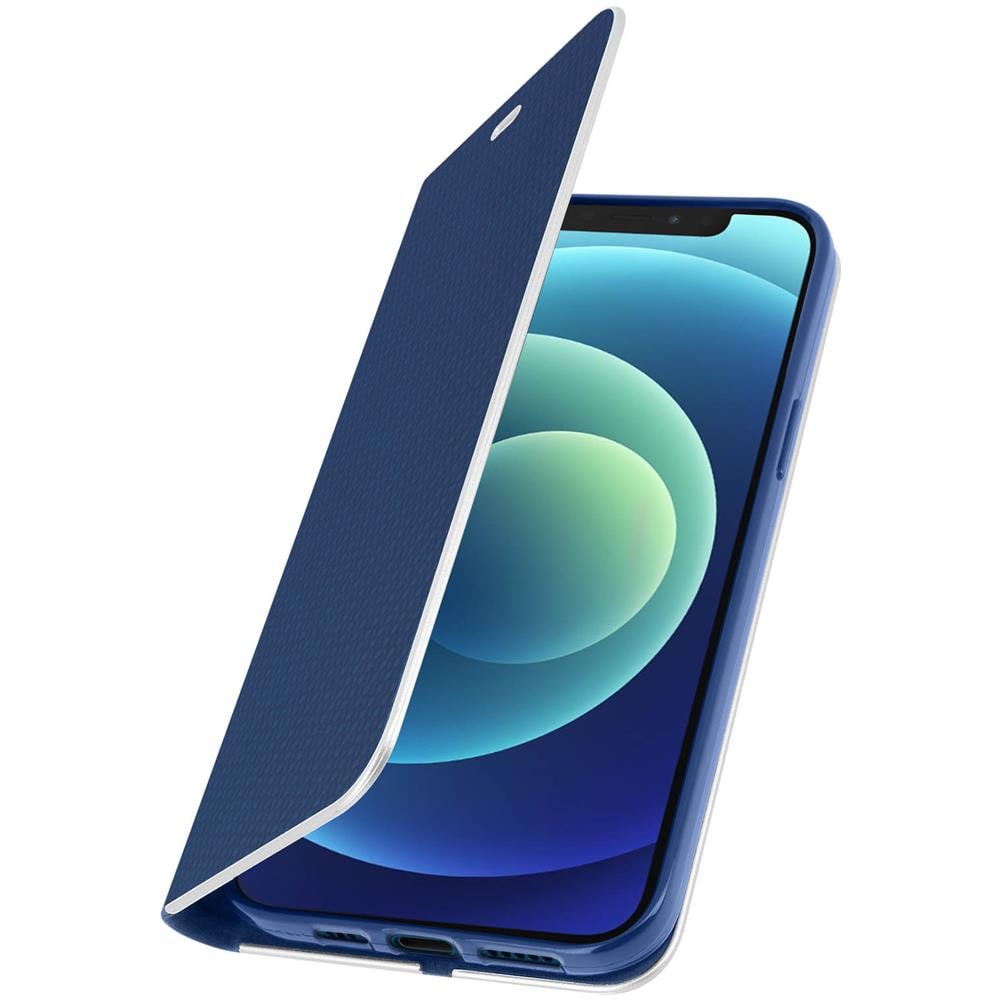 Custodia Iphone 12 / 12 Pro Effetto Carbonio Portacarte Funzione Supporto Blu - Foto 5