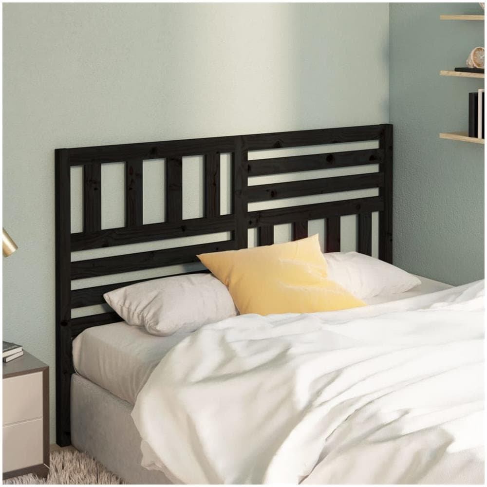 Testiera Per Letto Nera 126x4x100 Cm In Legno Massello Di Pino - Foto 3