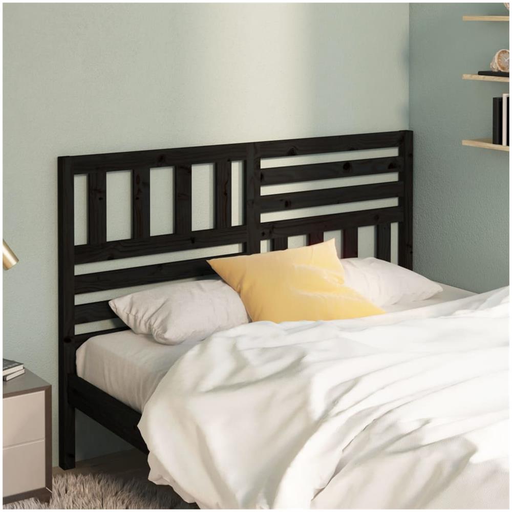 Testiera Per Letto Nera 126x4x100 Cm In Legno Massello Di Pino - Foto 1