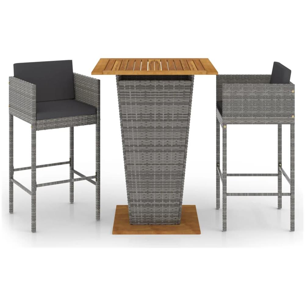 Set Bar Da Giardino 3 Pz Con Cuscini In Polyrattan Grigio - Foto 2