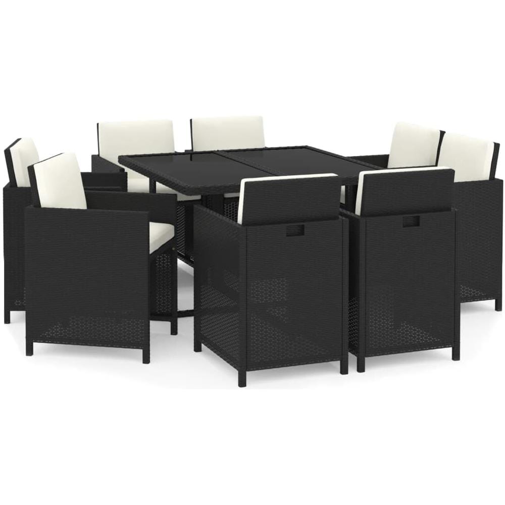 Set Da Pranzo Per Giardino 5 Pz Con Cuscini In Polyrattan Nero - Foto 1