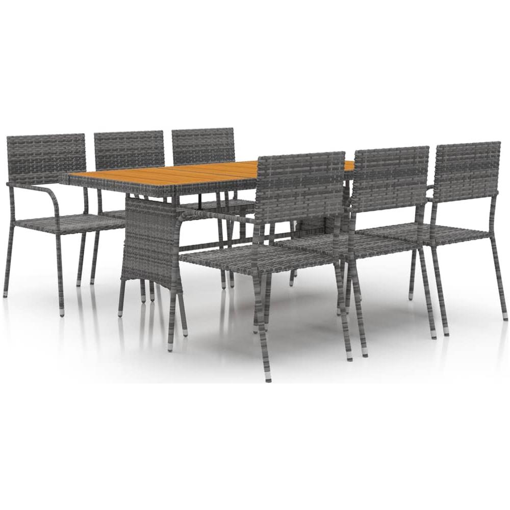 Set Da Pranzo Per Esterni 7 Pz In Polyrattan Grigio - Foto 1