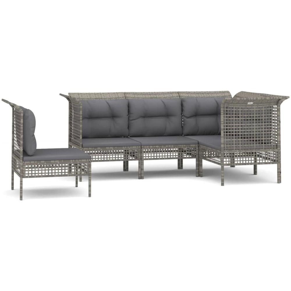 Set Divani Da Giardino 5 Pz Con Cuscini In Polyrattan Grigio - Foto 2
