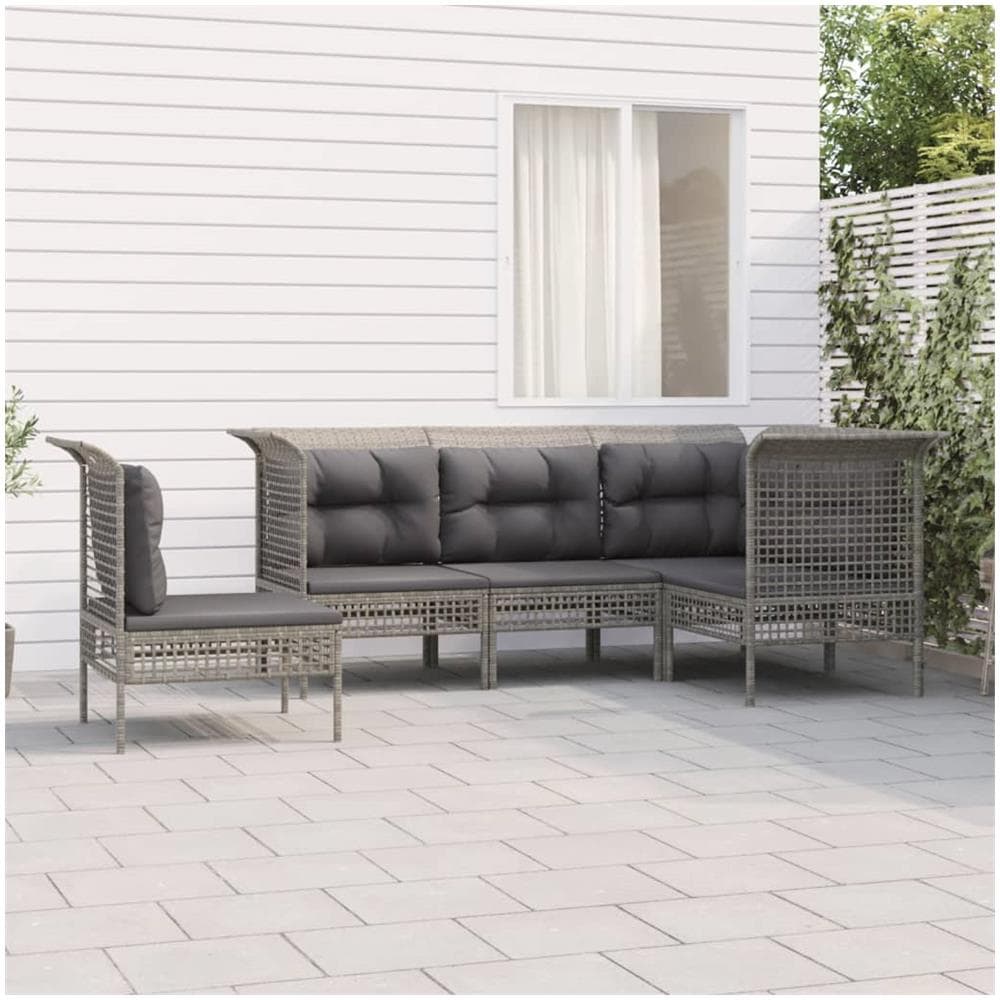 Set Divani Da Giardino 5 Pz Con Cuscini In Polyrattan Grigio - Foto 1
