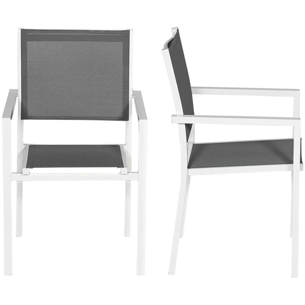 Set Di 10 Sedie In Alluminio Bianco - Textilene Grigio - Foto 2