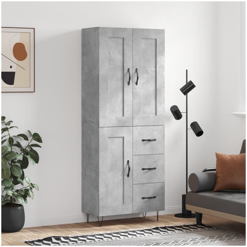 Credenza Grigio Cemento 69,5x34x180 Cm In Legno Multistrato - Foto 1