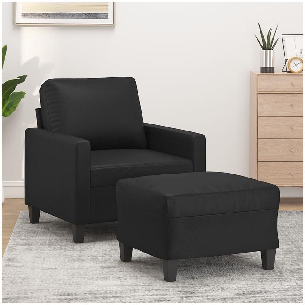 Poltrona Con Poggiapiedi Nero 60 Cm In Similpelle - Foto 1