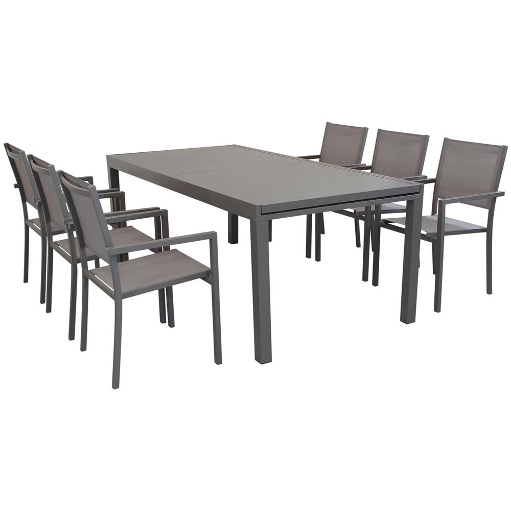 Set Tavolo Giardino Rettangolare Allungabile 200/300 X 100 Con 6 Poltrone In Alluminio Taupe Da Esterno Giardino - Foto 1
