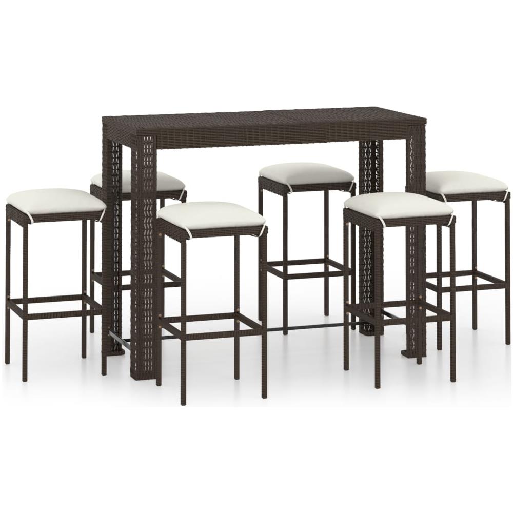 Set da Bar da Giardino 7 pz con Cuscini in Polyrattan Marrone - Foto 1