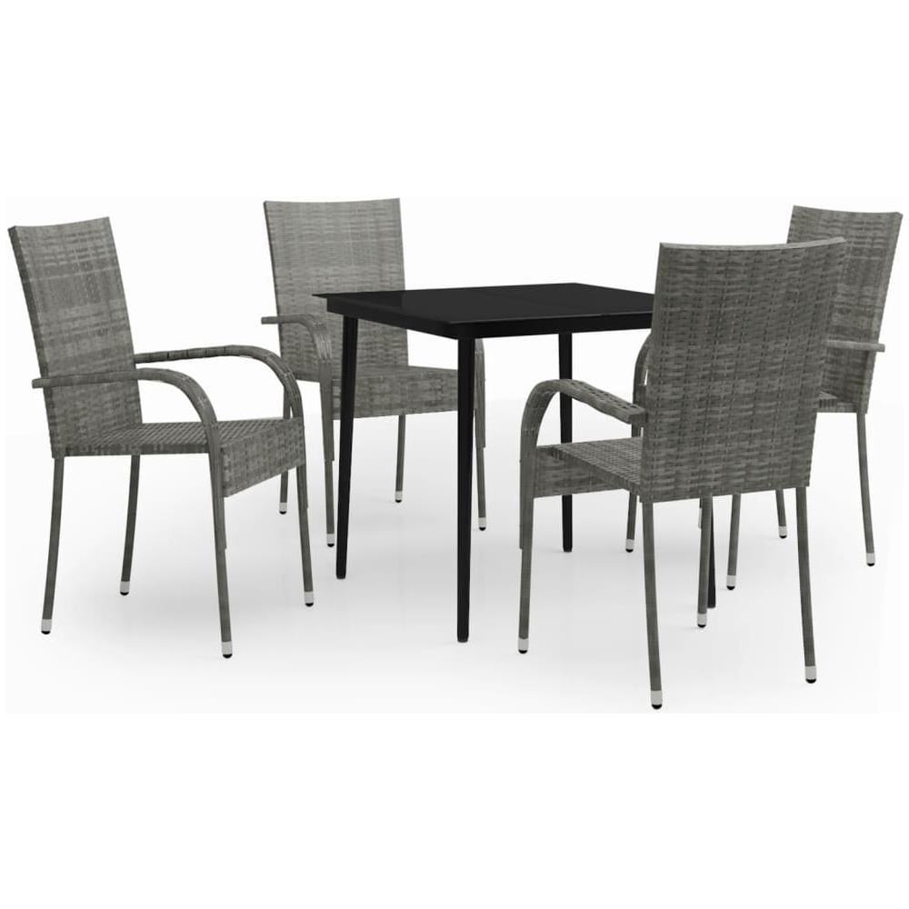 Set Mobili Da Pranzo Da Giardino Grigio E Nero 5 Pz - Foto 2