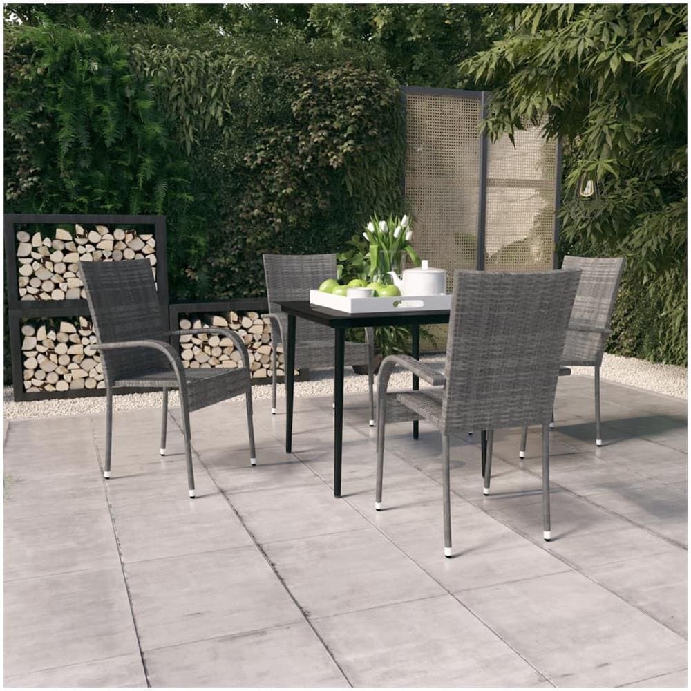 Set Mobili Da Pranzo Da Giardino Grigio E Nero 5 Pz - Foto 1