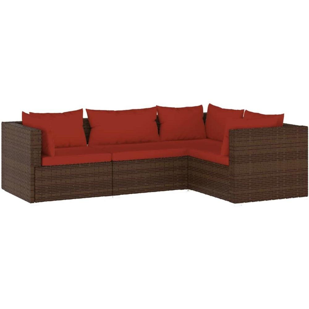 Set Divani Da Giardino 4 Pz Con Cuscini In Polyrattan Marrone - Foto 1