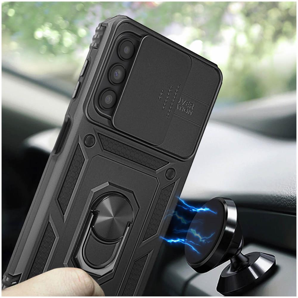 Cover Per Samsung A14 5g E 4g Con Copri-fotocamera E Anello Di Supporto Nera - Foto 7