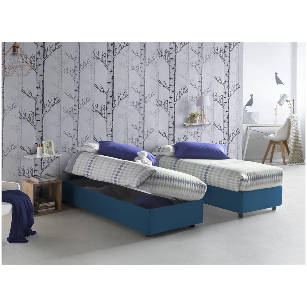 Letto Singolo Amelia, Letto Contenitore Con Rivestimento In Tessuto, 100% Made In Italy, Apertura Frontale, Con Materasso Cm 80x190 Incluso, Blu - Foto 1