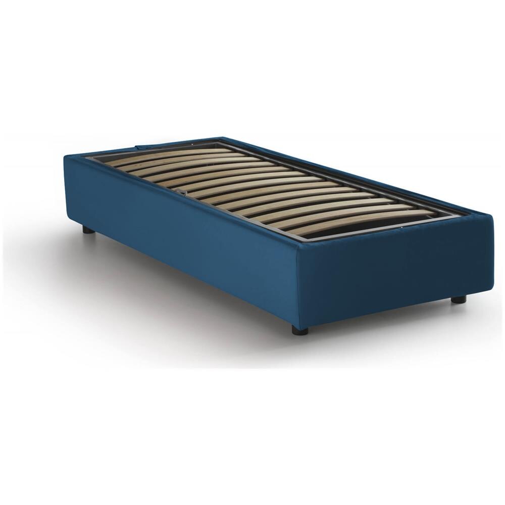 Letto Singolo Amelia, Letto Contenitore Con Rivestimento In Tessuto, 100% Made In Italy, Apertura Frontale, Con Materasso Cm 80x190 Incluso, Blu - Foto 4