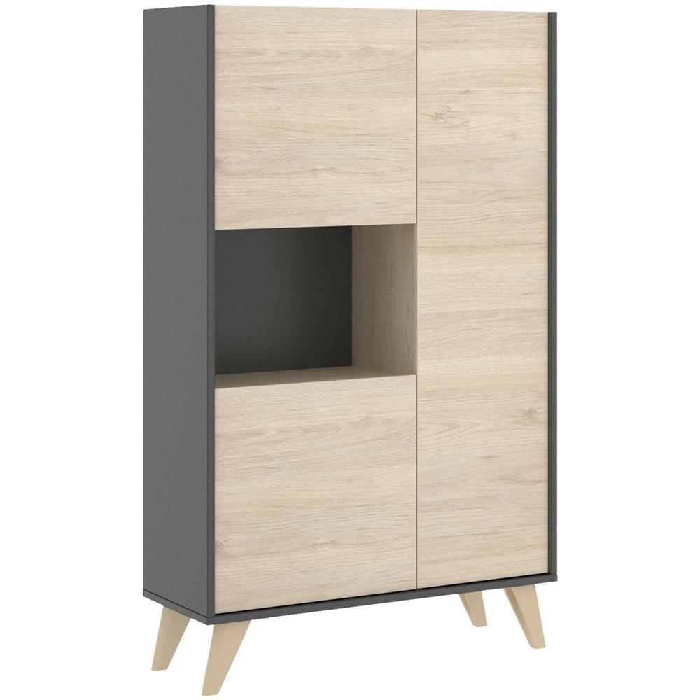Credenza Boario, Buffet Alto Da Soggiorno, Madia Moderna Da Salotto A 3 Ante, 81x43h135 Cm, Rovere E Antracite - Foto 2