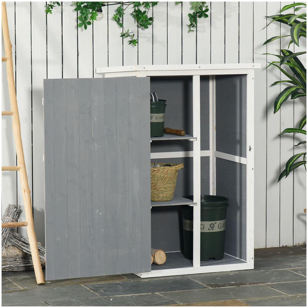 Casetta da Giardino in Legno con Tetto Impermeabile, Armadio Porta Attrezzi da Esterno con 2 Mensole, 75x56x115cm - Foto 2