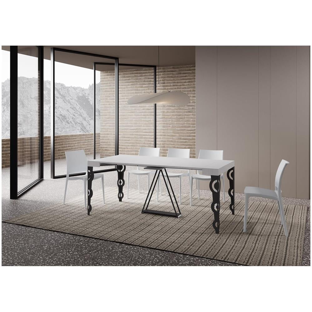 Consolle allungabile 90x40/196 cm Aceres Small bianco frassino telaio antracite - Foto 3