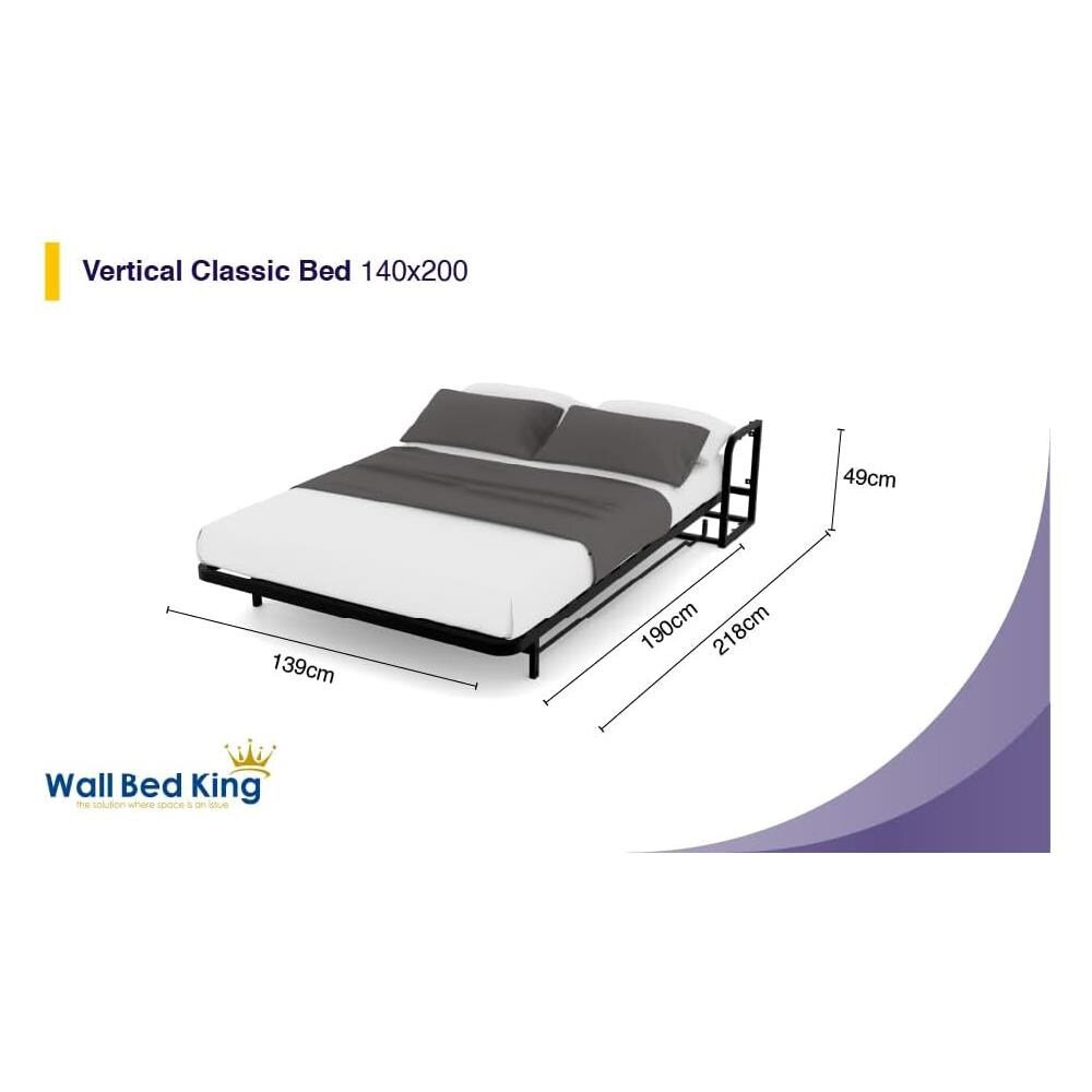 Letto a Scomparsa Verticale Classic 140 x 200 - Meccanismo a Pistone a Gas, Supporta fino a 350kg, Design Salva-spazio, Montaggio Facile, Compatibile con Materassi (Spessore Fino a 30cm) - Foto 1