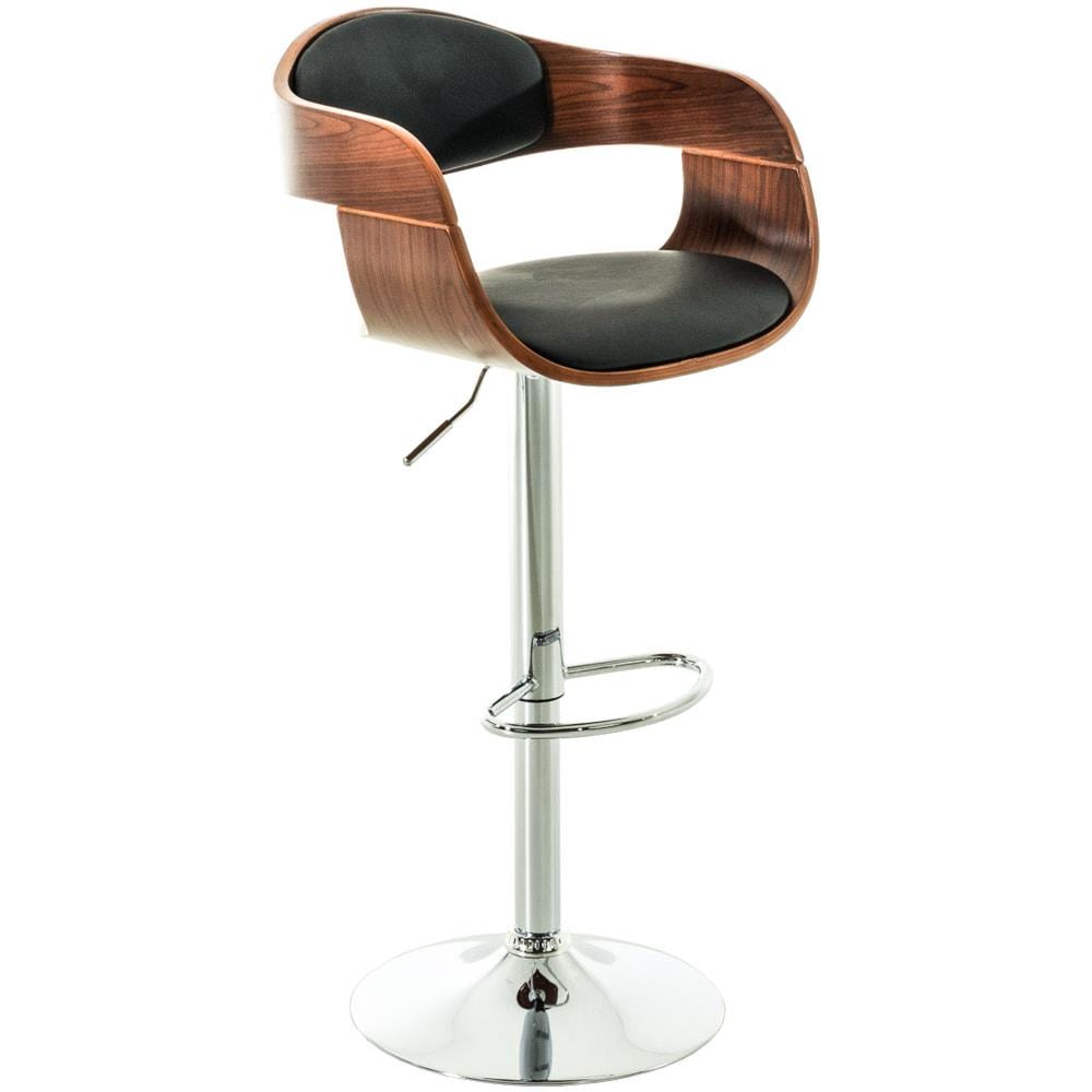Sgabello rétro Kingston con Braccioli - Sgabello Bar Girevole 360° in Similpelle e Legno I Sgabello Alto Bancone Regolabile 63-77cm Noce / Nero - Foto 1