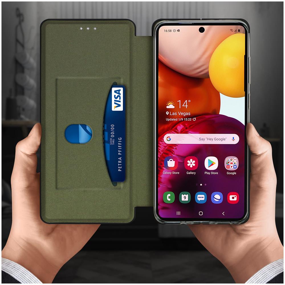 Custodia Galaxy A71 In Similpelle Portacarte Sportellino Supporto Video Nero - Foto 2