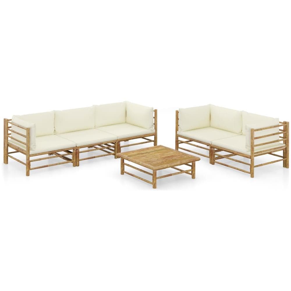 Set Divani Da Giardino 6 Pz Con Cuscini Bianco Crema In Bamb? - Foto 1