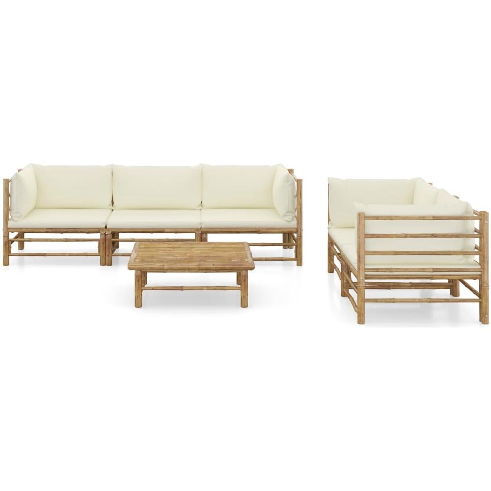 Set Divani Da Giardino 6 Pz Con Cuscini Bianco Crema In Bamb? - Foto 2