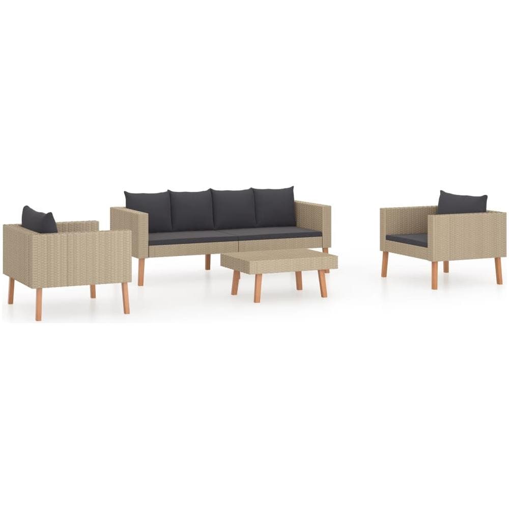 Set Divani da Giardino 4 pz con Cuscini in Polyrattan Beige - Foto 1