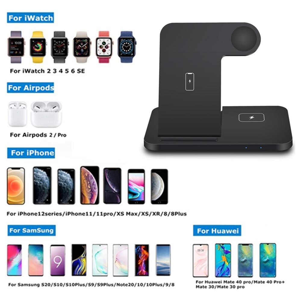 HTN - Caricabatterie Wireless Nero Per Iphone 12 11 Xs Xr X Samsung S21 S20  Stazione Di Ricarica 3 In 1 Per Apple Watch 6 5 4 Airpods Pro - ePRICE