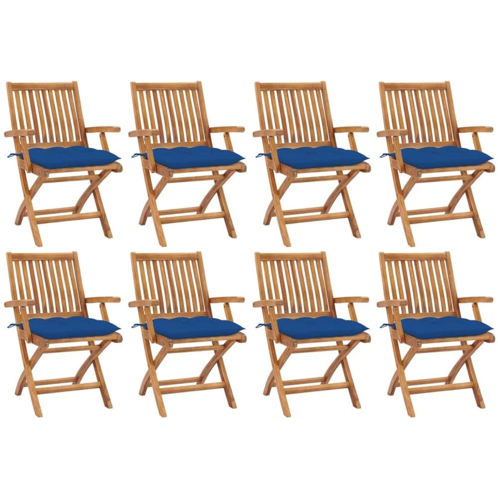 Sedie da Giardino Pieghevoli con Cuscini 8 pz Massello di Teak - Foto 1