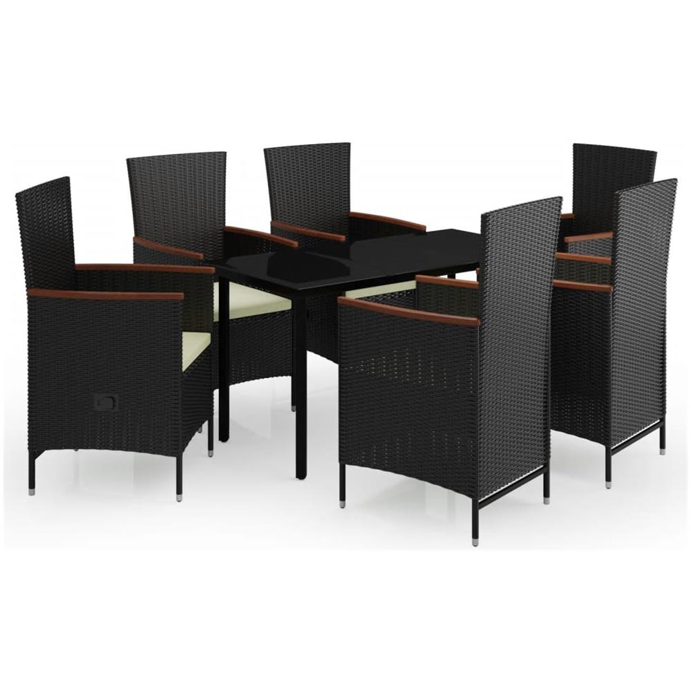 Set Mobili Da Pranzo Da Giardino Nero 7 Pz Con Cuscini - Foto 2