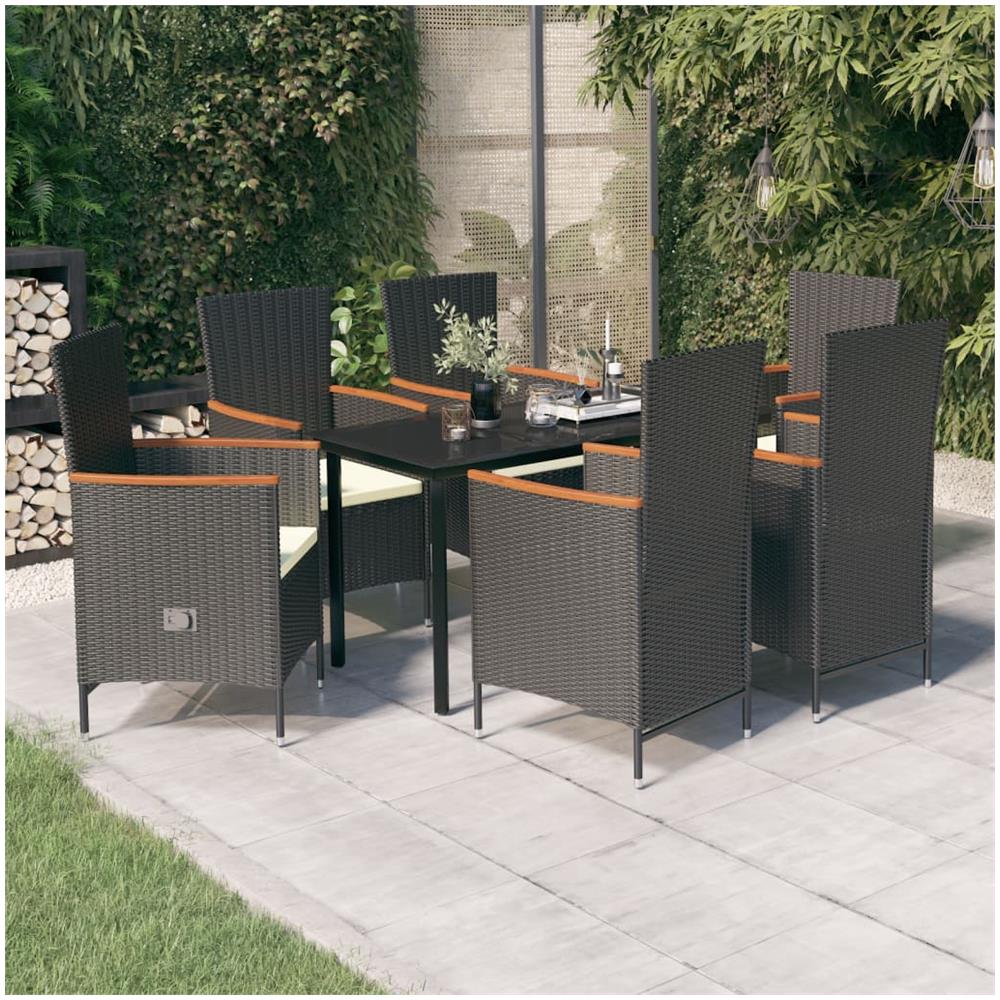 Set Mobili Da Pranzo Da Giardino Nero 7 Pz Con Cuscini - Foto 1