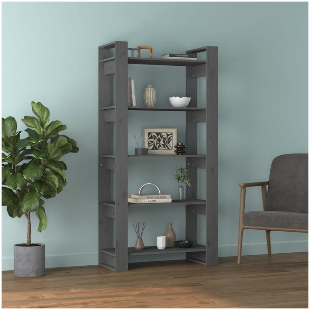 Libreria / divisorio Grigio 80x35x160 Cm Legno Massello - Foto 3