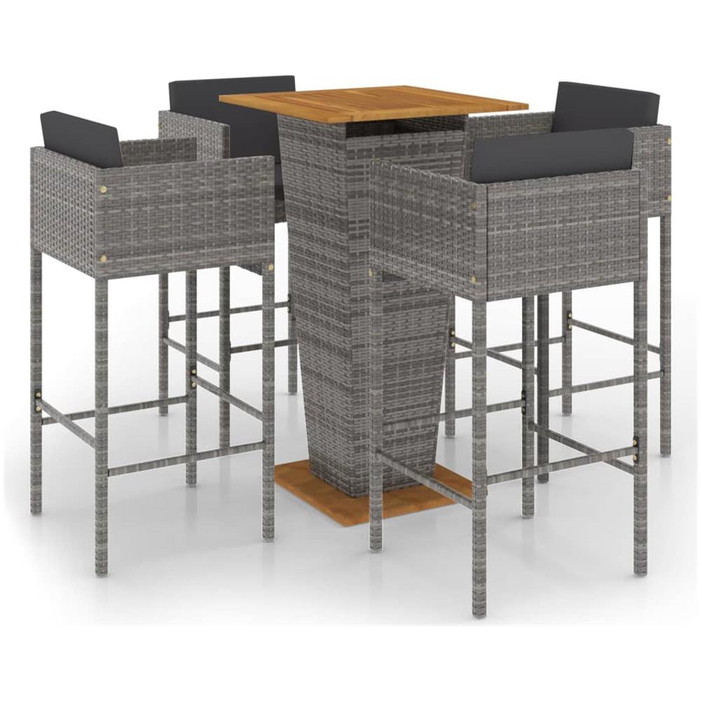 Set Da Bar Da Giardino 5 Pz Con Cuscini In Polyrattan Grigio - Foto 2