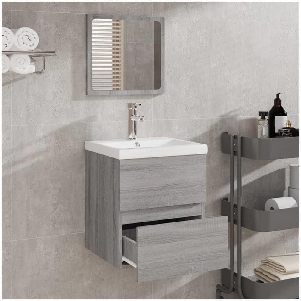 Mobile Da Bagno Con Specchio Grigio Sonoma In Legno Multistrato - Foto 3