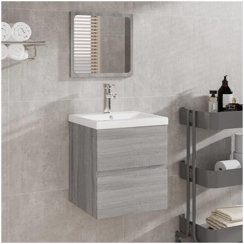 Mobile Da Bagno Con Specchio Grigio Sonoma In Legno Multistrato - Foto 1