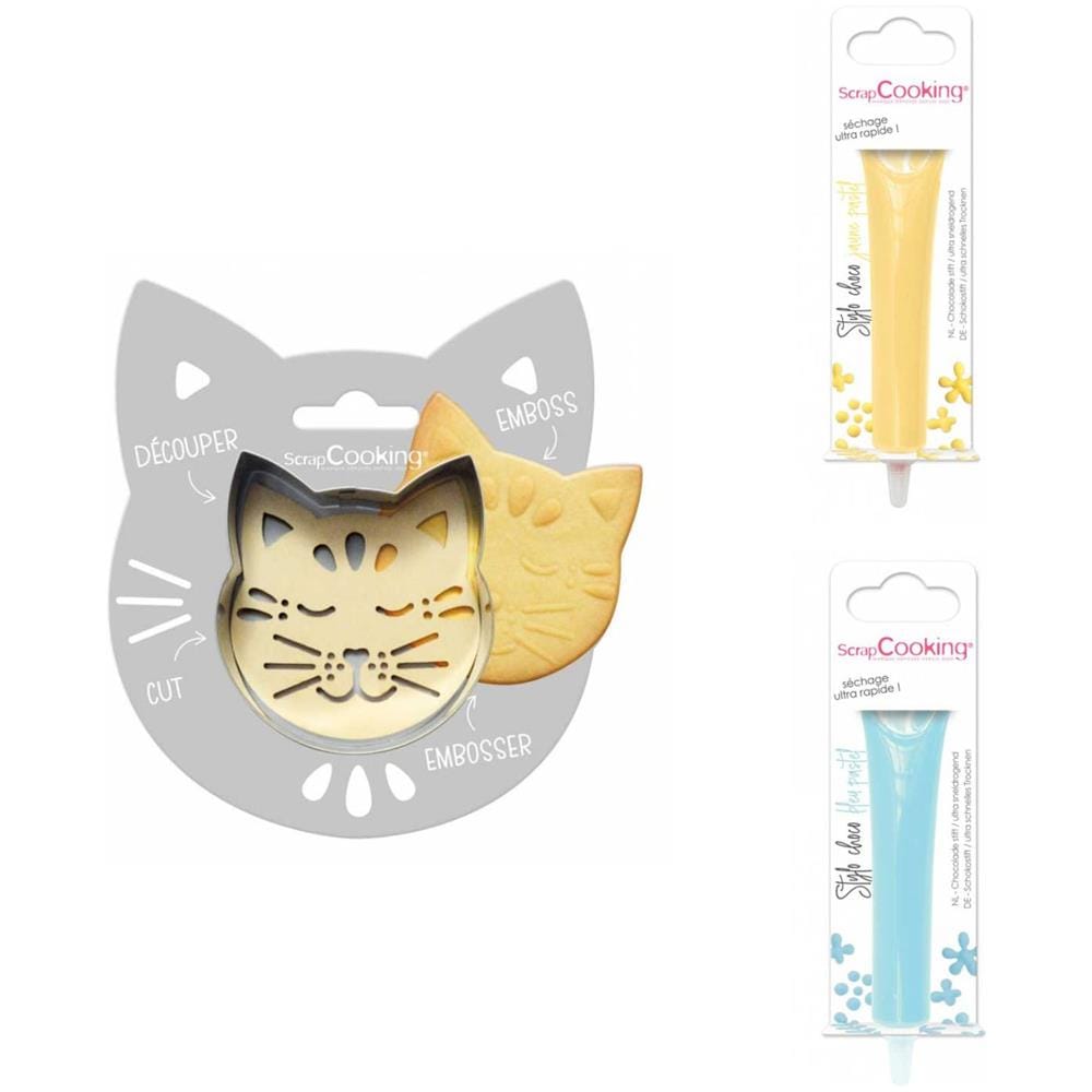 Kit Biscotti Per Gatti + 2 Penne Di Cioccolato Giallo Pastello E Blu Pastello - Foto 1